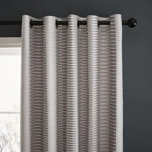 Striped Blackout Eyelet Curtains - Grey, Polyester