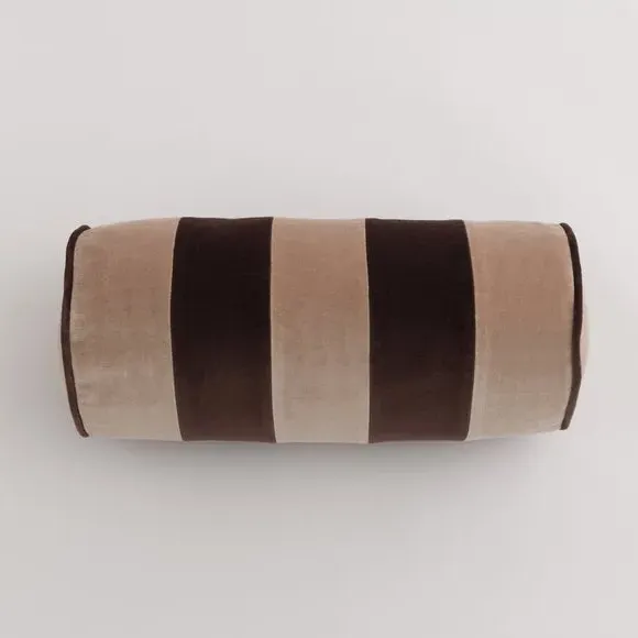 Striped Bolster Cushion with Piped Edge - Chocolate