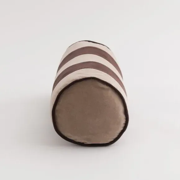 Striped Bolster Cushion with Piped Edge - Chocolate