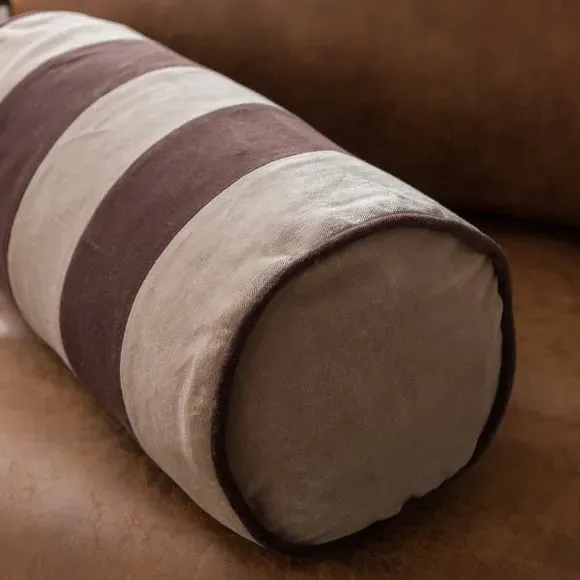 Striped Bolster Cushion with Piped Edge - Chocolate