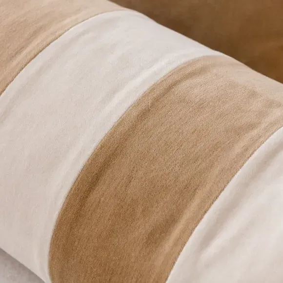Striped Bolster Cushion with Piped Edge - Natural