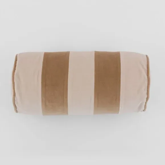 Striped Bolster Cushion with Piped Edge - Natural