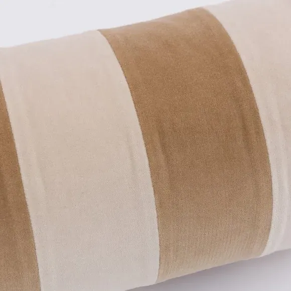 Striped Bolster Cushion with Piped Edge - Natural