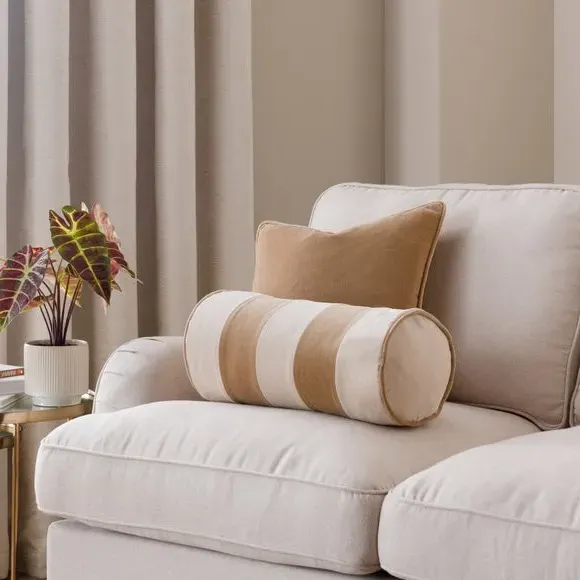 Striped Bolster Cushion with Piped Edge - Natural