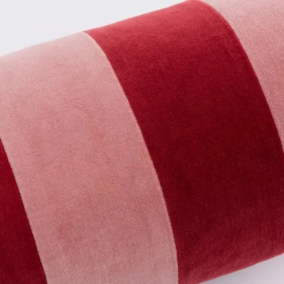 Striped Bolster Cushion with Piped Edge - Pink