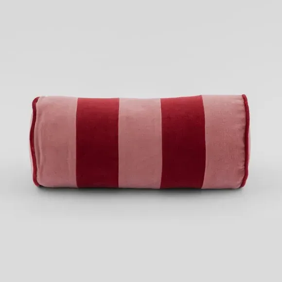 Striped Bolster Cushion with Piped Edge - Pink
