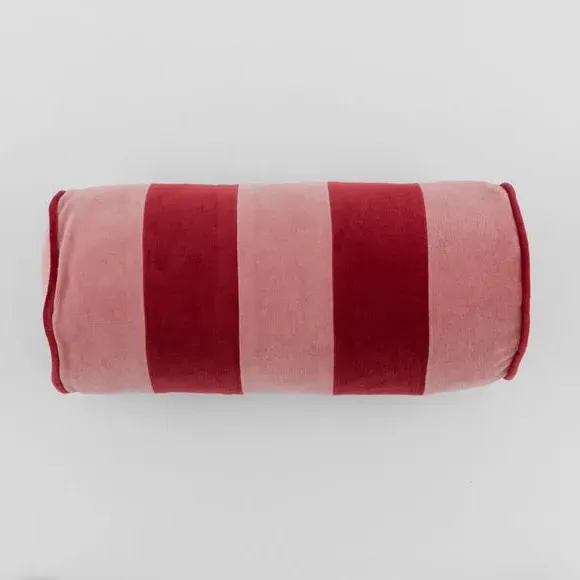 Striped Bolster Cushion with Piped Edge - Pink