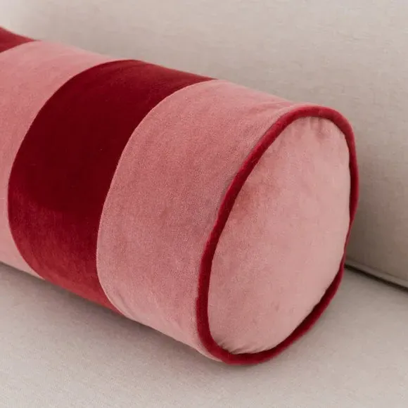 Striped Bolster Cushion with Piped Edge - Pink
