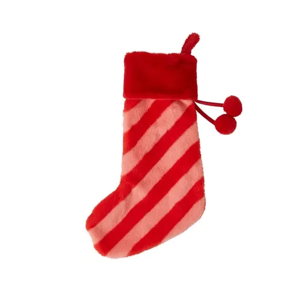 Striped Christmas Stocking - Pink, Faux Fur