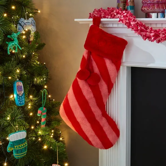 Striped Christmas Stocking - Pink, Faux Fur image