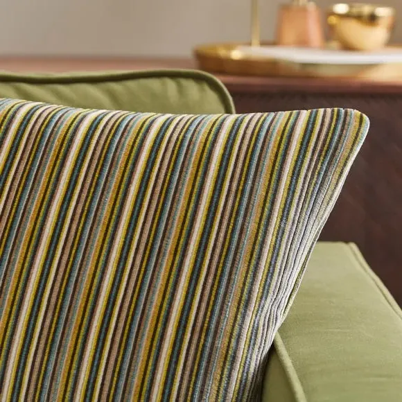 Striped Cushion Cover - Green, Velvet