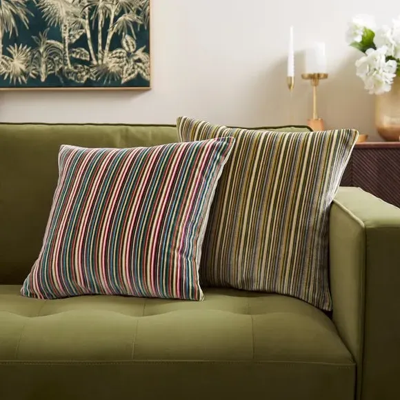 Striped Cushion Cover - Green, Velvet