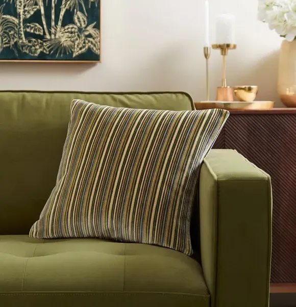 Striped Cushion Cover - Green, Velvet image