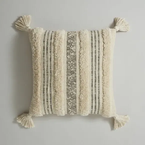 Striped Cushion Cover with Tassels - Natural