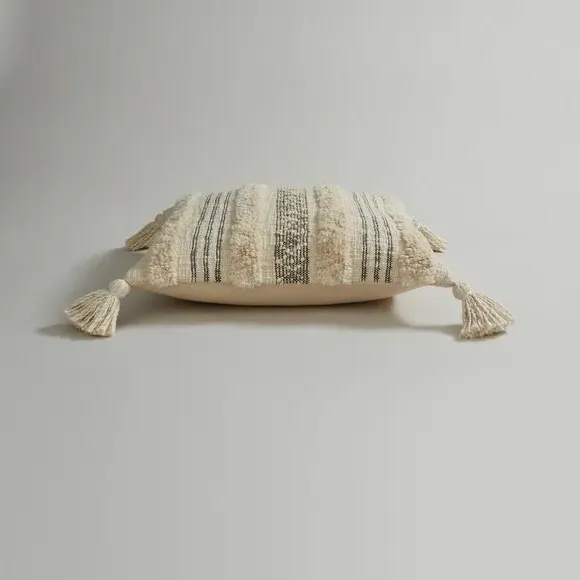 Striped Cushion Cover with Tassels - Natural