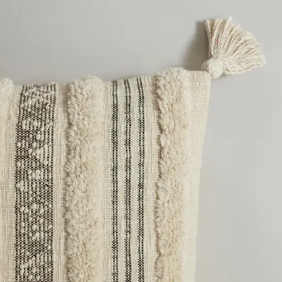 Striped Cushion Cover with Tassels - Natural