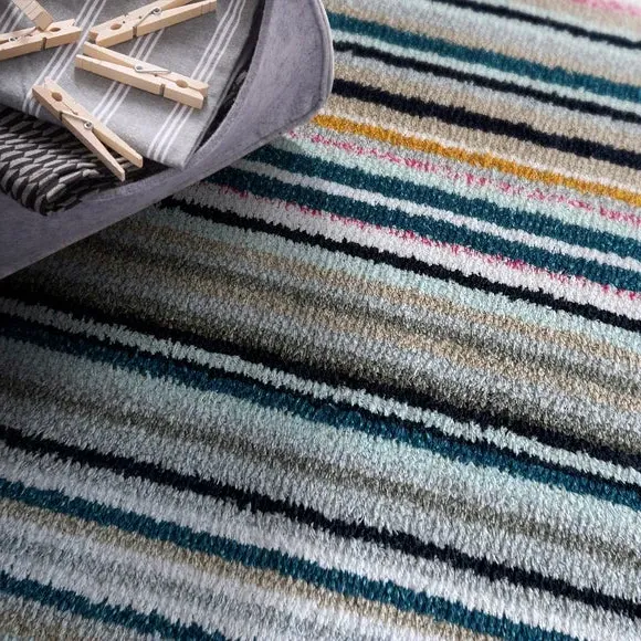 Striped Doormat Machine Washable - Blue, Cotton