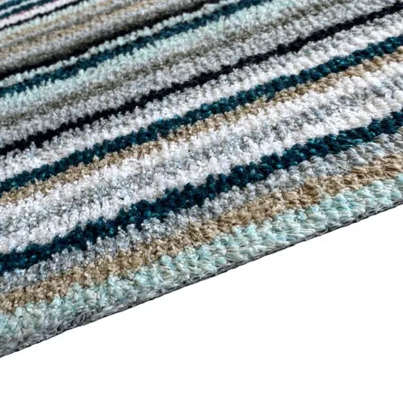 Striped Doormat Machine Washable - Blue, Cotton