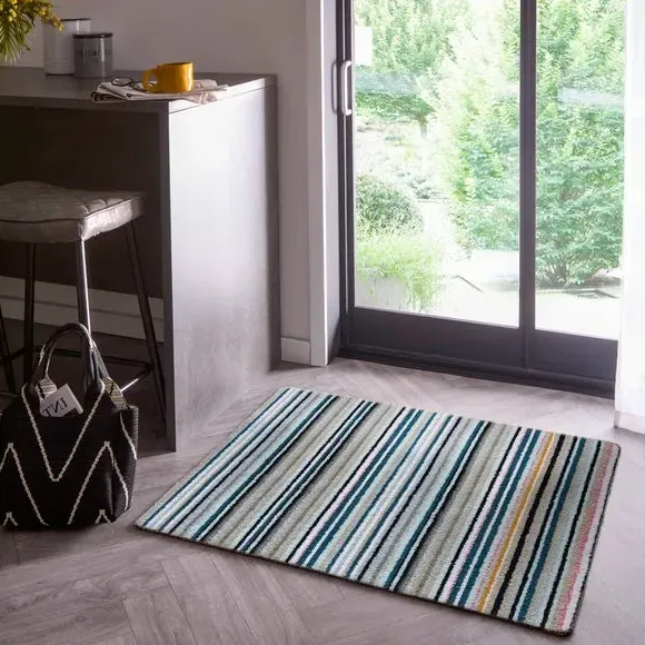 Striped Doormat Machine Washable - Blue, Cotton