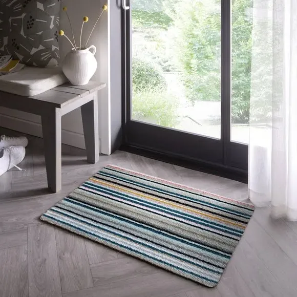 Striped Doormat Machine Washable - Blue, Cotton image