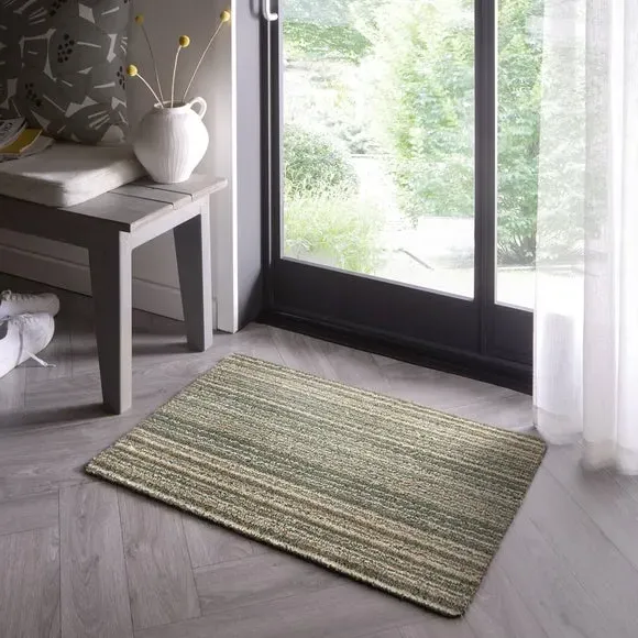 Striped Doormat Washable - Sage, Cotton