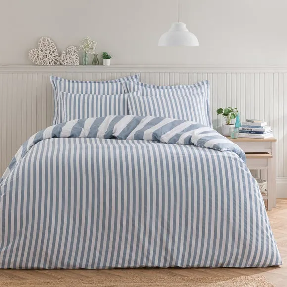 Striped Duvet Cover Set - Blue, Cotton