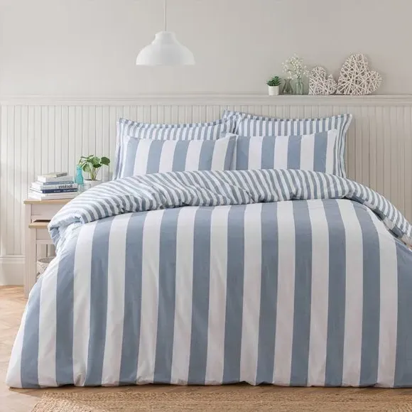 Striped Duvet Cover Set - Blue, Cotton