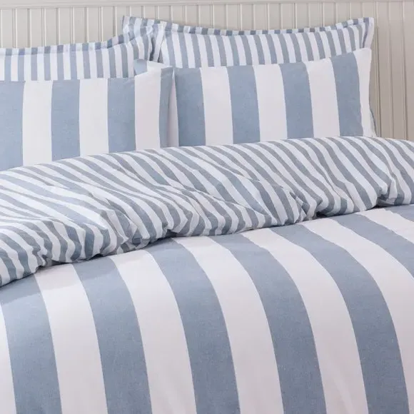 Striped Duvet Cover Set - Blue, Cotton