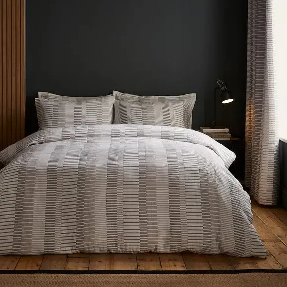 Striped Duvet Cover Set - Grey, Polyester