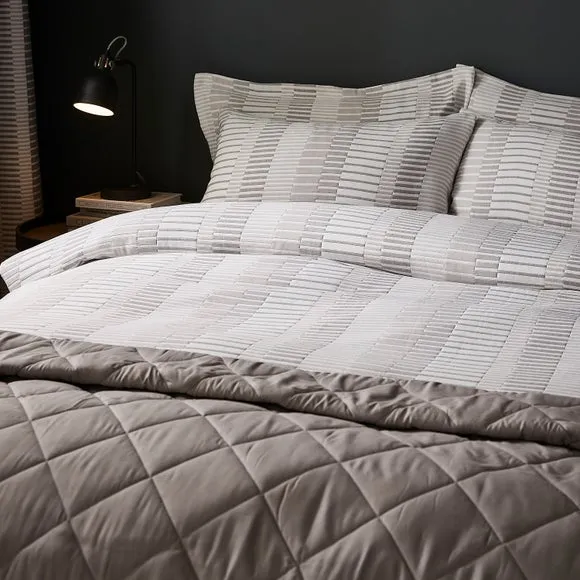 Striped Duvet Cover Set - Grey, Polyester