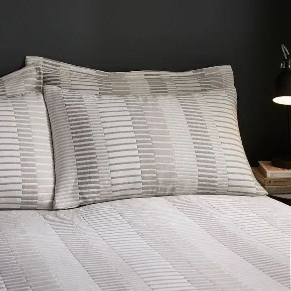 Striped Duvet Cover Set - Grey, Polyester