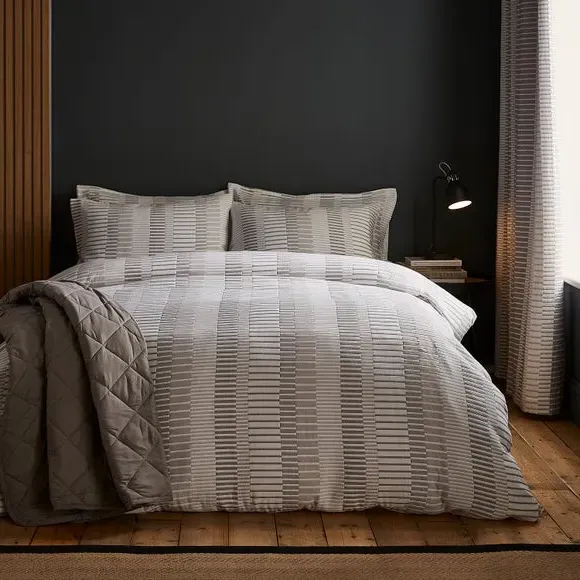Striped Duvet Cover Set - Grey, Polyester