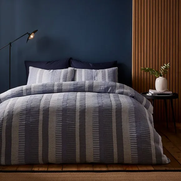 Striped Duvet Cover Set - Navy, Polyester