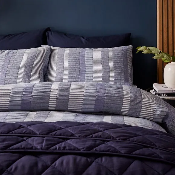 Striped Duvet Cover Set - Navy, Polyester