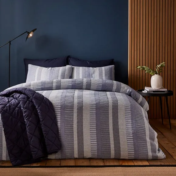 Striped Duvet Cover Set - Navy, Polyester