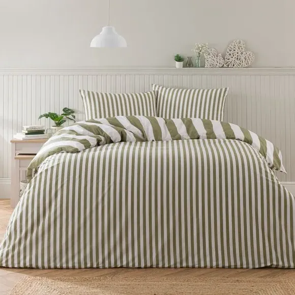 Striped Duvet Cover Set - Olive, Cotton