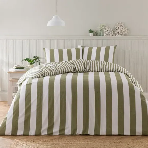 Striped Duvet Cover Set - Olive, Cotton