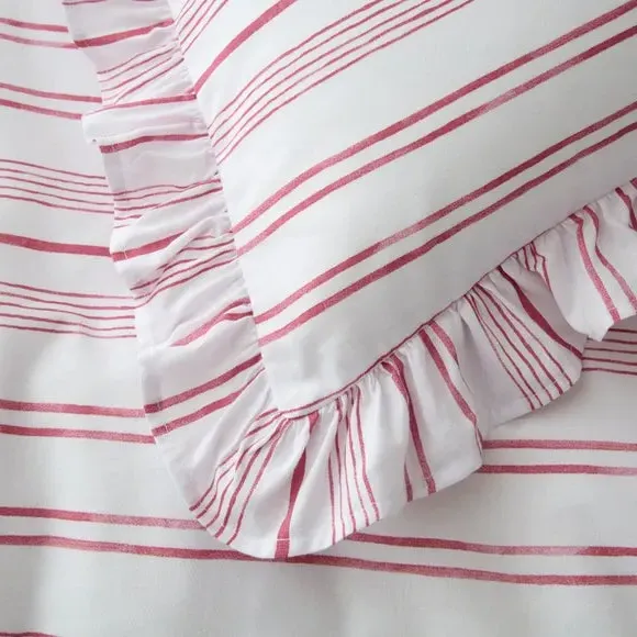 Striped Duvet Cover Set with Frills - Rhubarb, Cotton