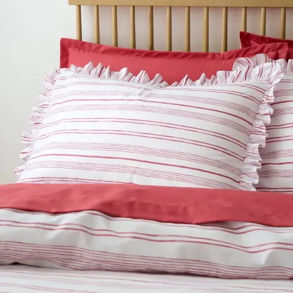 Striped Duvet Cover Set with Frills - Rhubarb, Cotton