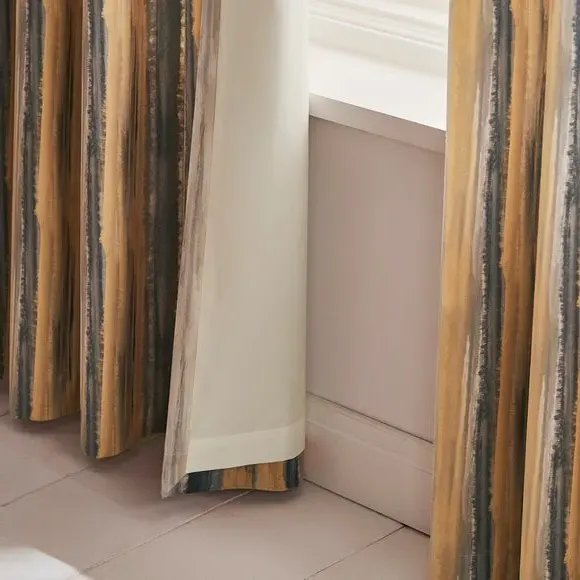 Striped Eyelet Curtains - Ochre, Polyester