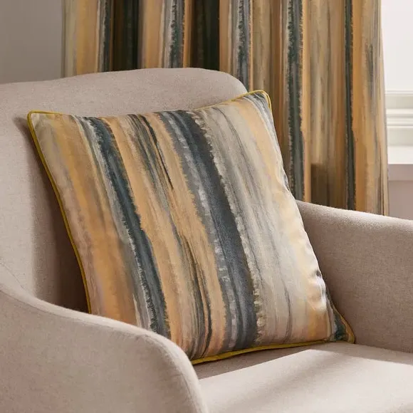 Striped Eyelet Curtains - Ochre, Polyester