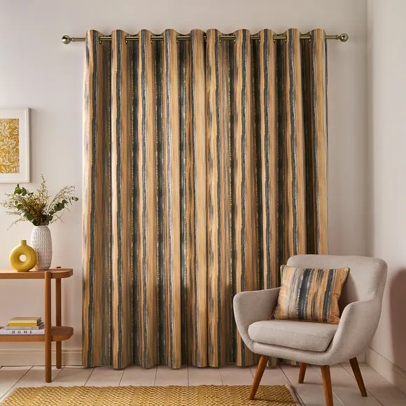 Striped Eyelet Curtains - Ochre, Polyester