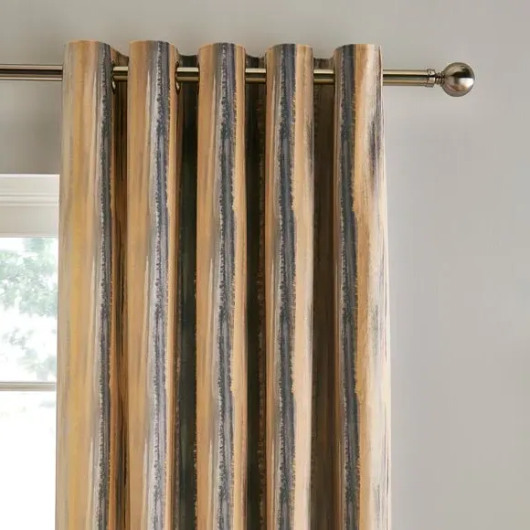 Striped Eyelet Curtains - Ochre, Polyester image