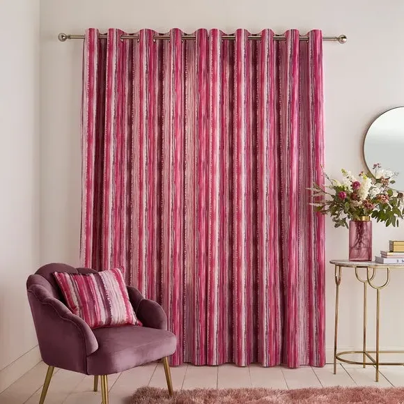 Striped Eyelet Curtains - Pink, Polyester