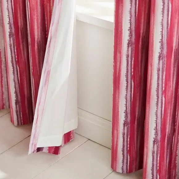 Striped Eyelet Curtains - Pink, Polyester