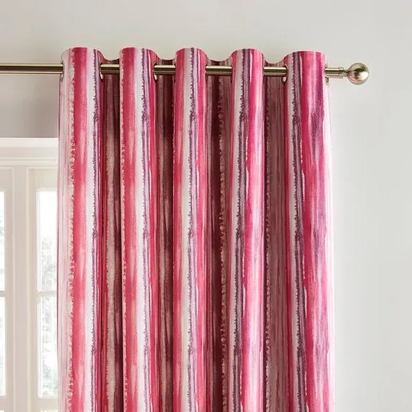 Striped Eyelet Curtains - Pink, Polyester