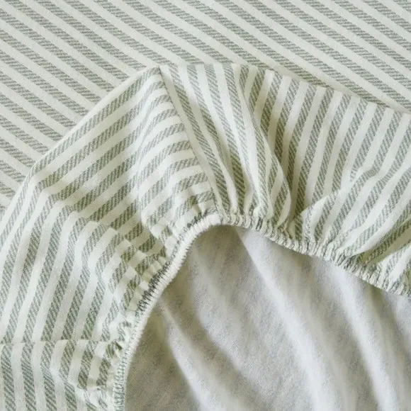 Striped Fitted Sheet - Green, Brushed Cotton