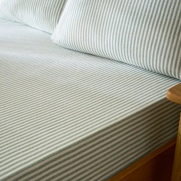 Striped Fitted Sheet - Green, Brushed Cotton image
