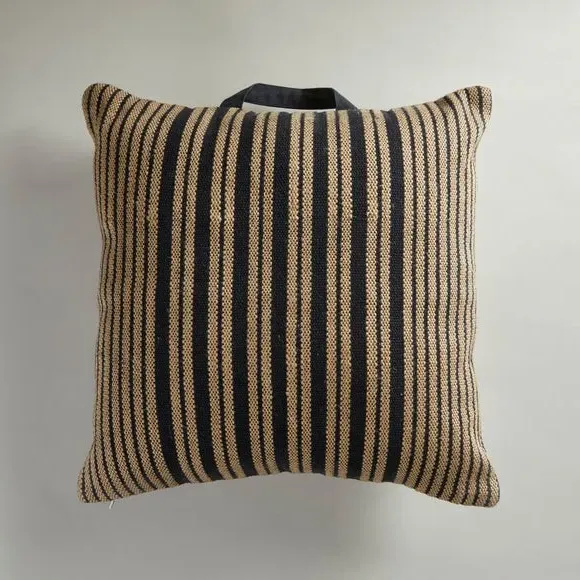 Striped Floor Cushion - Black, Jute Cotton image