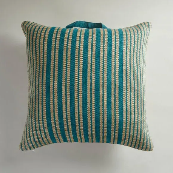 Striped Floor Cushion - Teal, Jute Cotton
